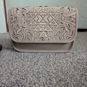 Intricate Embossed Crossbody Bag in Taupe
